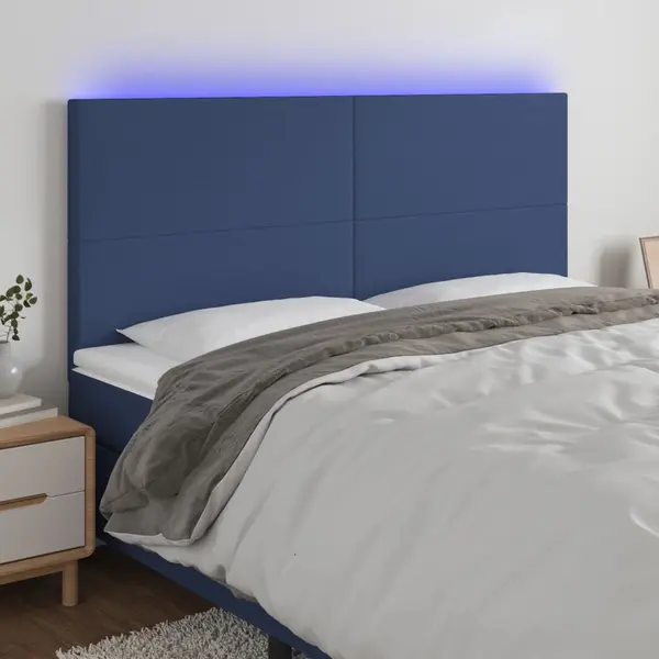 Gossi tablie de pat cu led, albastru, 200x5x118/128 cm, textil