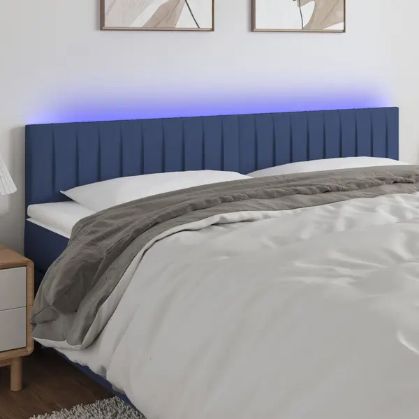 Gossi tablie de pat cu led, albastru, 200x5x78/88 cm, textil