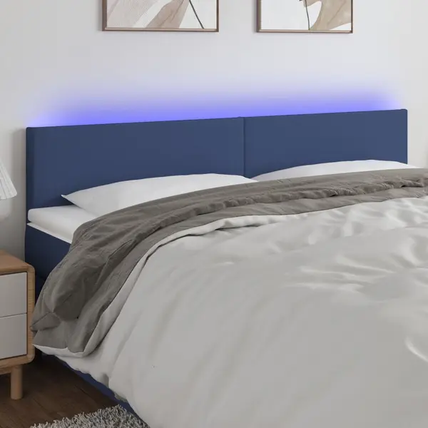 Gossi tablie de pat cu led, albastru, 200x5x78/88 cm, textil