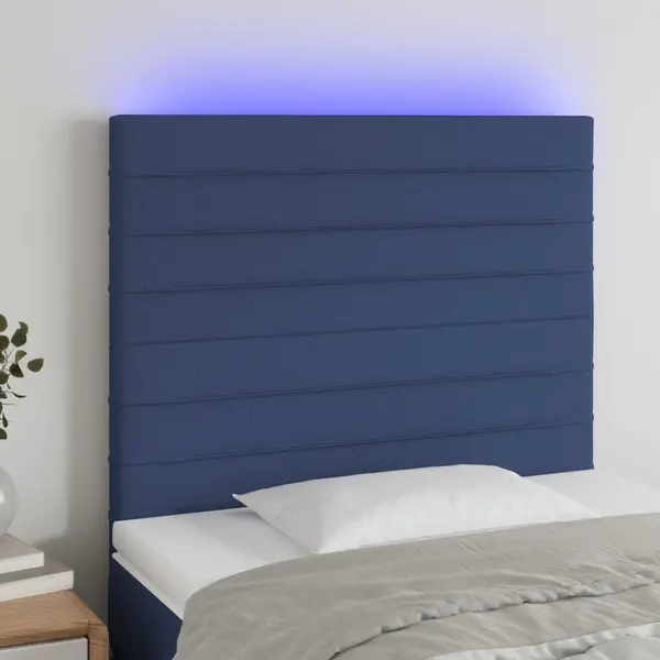 Gossi tablie de pat cu led, albastru, 80x5x118/128 cm, textil