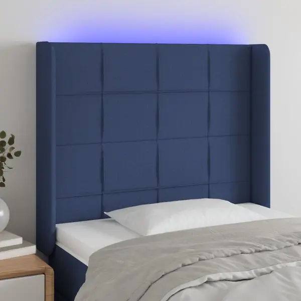 Gossi tablie de pat cu led, albastru, 93x16x118/128 cm, textil