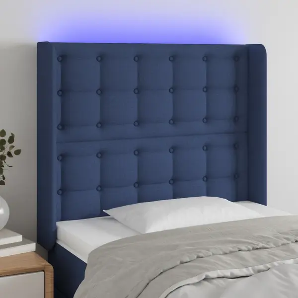 Gossi tablie de pat cu led, albastru, 93x16x118/128 cm, textil