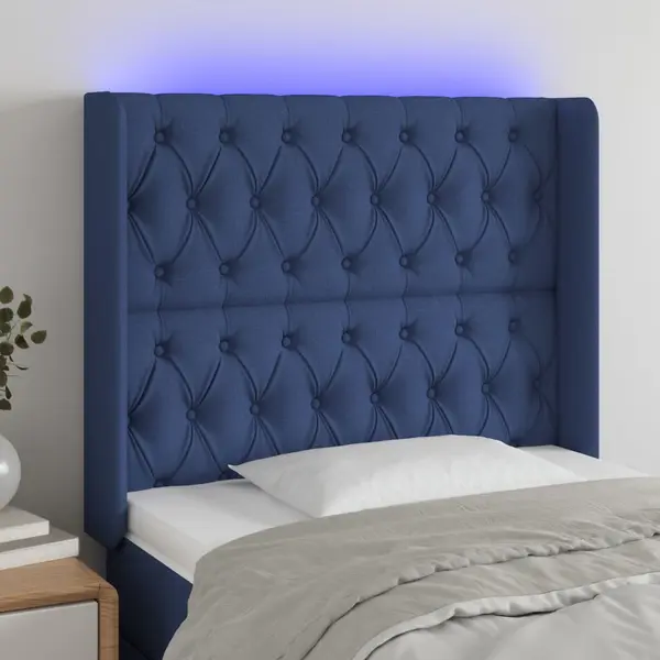 Gossi tablie de pat cu led, albastru, 93x16x118/128 cm, textil