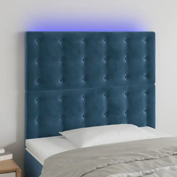 Gossi tablie de pat cu led, albastru inchis, 100x5x118/128cm, catifea
