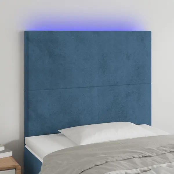 Gossi tablie de pat cu led, albastru inchis, 100x5x118/128cm, catifea