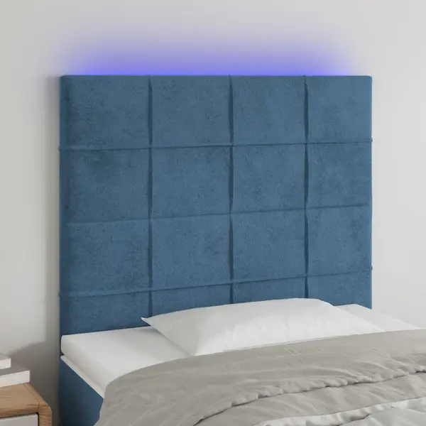 Gossi tablie de pat cu led, albastru inchis, 100x5x118/128cm, catifea