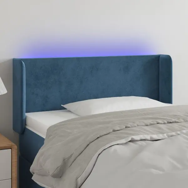 Gossi tablie de pat cu led, albastru inchis, 103x16x78/88 cm, catifea