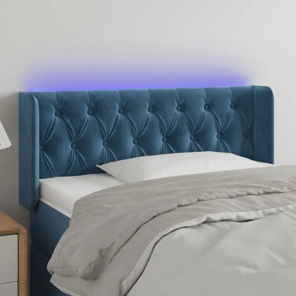 Gossi tablie de pat cu led, albastru inchis, 103x16x78/88 cm, catifea