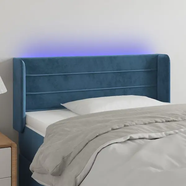Gossi tablie de pat cu led, albastru inchis, 103x16x78/88 cm, catifea