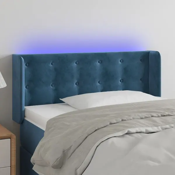 Gossi tablie de pat cu led, albastru inchis, 103x16x78/88 cm, catifea