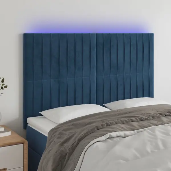 Gossi tablie de pat cu led, albastru inchis, 144x5x118/128cm, catifea