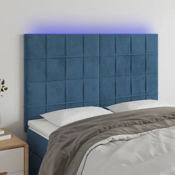 Gossi tablie de pat cu led, albastru inchis, 144x5x118/128cm, catifea