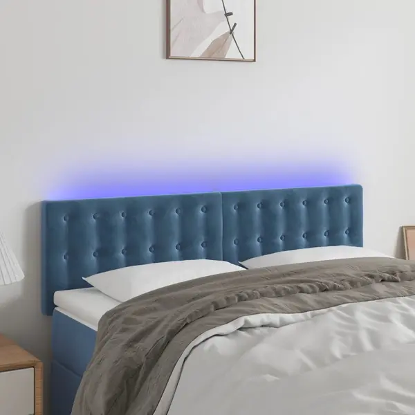 Gossi tablie de pat cu led, albastru inchis, 144x5x78/88 cm, catifea