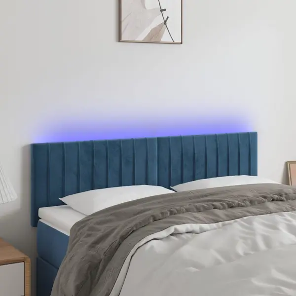 Gossi tablie de pat cu led, albastru inchis, 144x5x78/88 cm, catifea