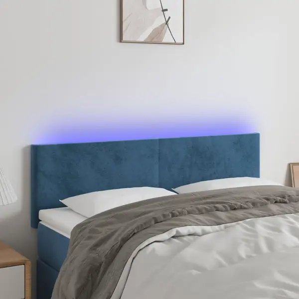 Gossi tablie de pat cu led, albastru inchis, 144x5x78/88 cm, catifea