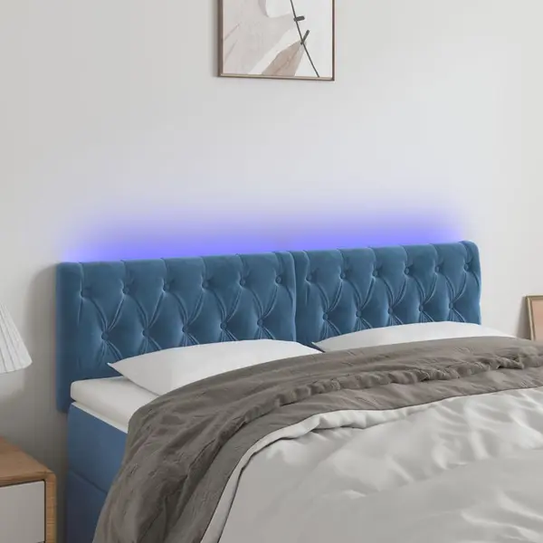 Gossi tablie de pat cu led, albastru inchis, 144x7x78/88 cm, catifea