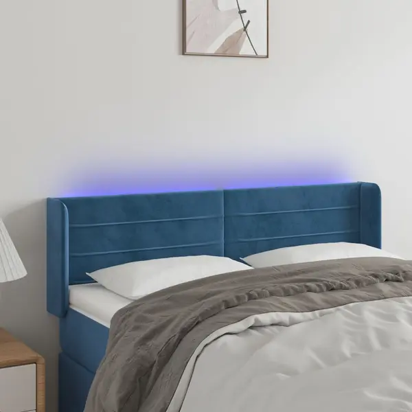Gossi tablie de pat cu led, albastru inchis, 147x16x78/88 cm, catifea
