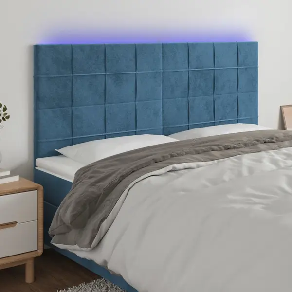 Gossi tablie de pat cu led, albastru inchis, 160x5x118/128cm, catifea