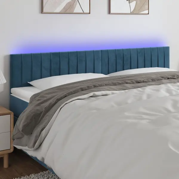 Gossi tablie de pat cu led, albastru inchis, 160x5x78/88 cm, catifea