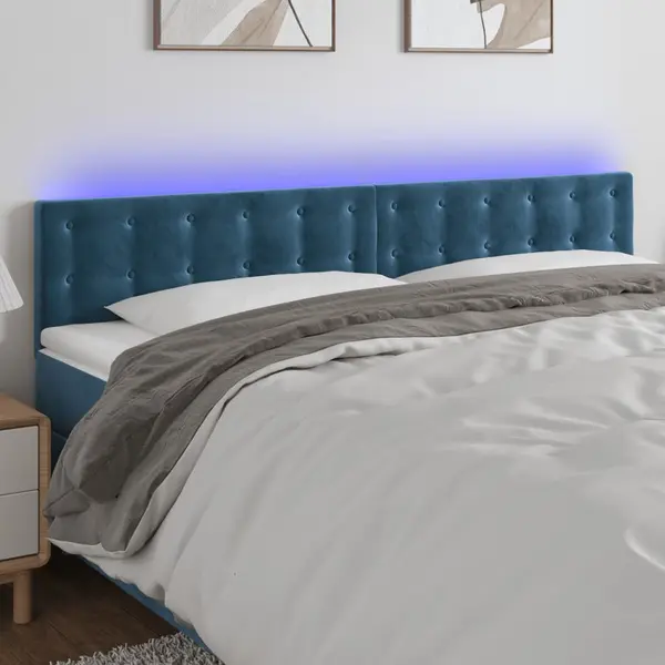 Gossi tablie de pat cu led, albastru inchis, 160x5x78/88 cm, catifea