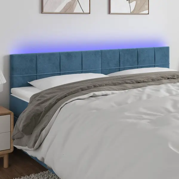 Gossi tablie de pat cu led, albastru inchis, 160x5x78/88 cm, catifea