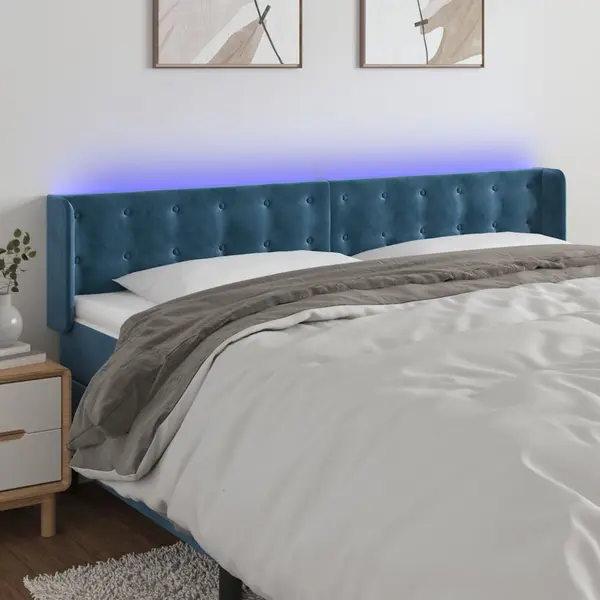 Gossi tablie de pat cu led, albastru inchis, 163x16x78/88 cm, catifea