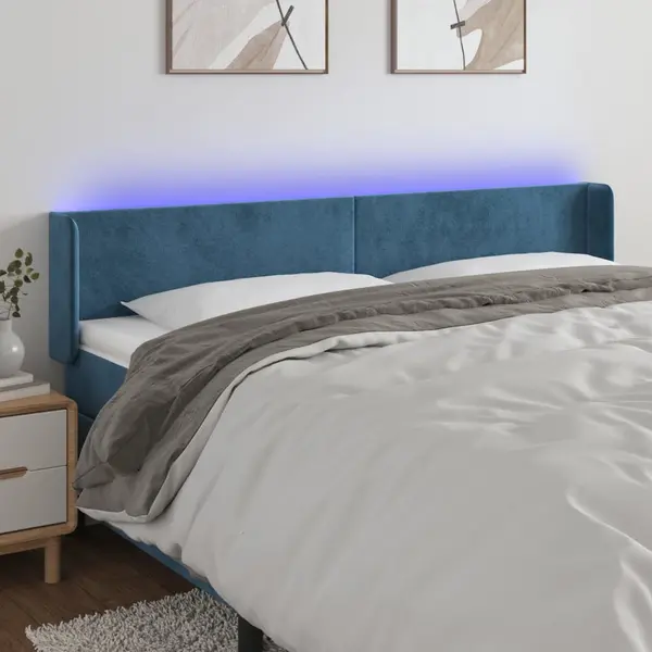 Gossi tablie de pat cu led, albastru inchis, 163x16x78/88 cm, catifea
