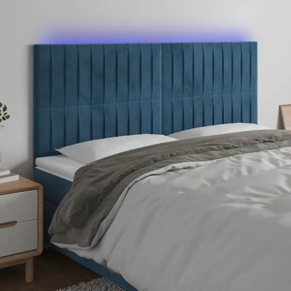 Gossi tablie de pat cu led, albastru inchis, 180x5x118/128cm, catifea