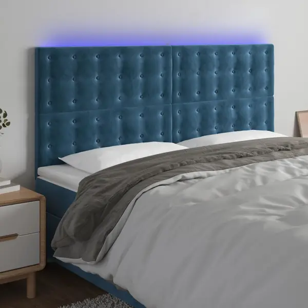 Gossi tablie de pat cu led, albastru inchis, 180x5x118/128cm, catifea