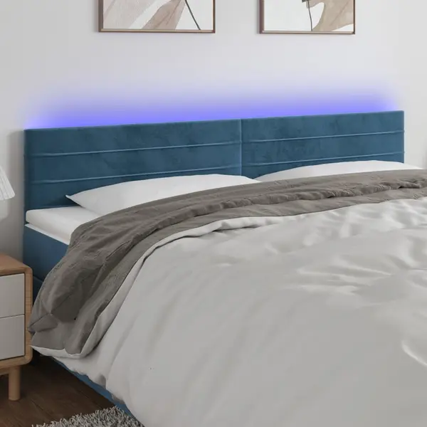 Gossi tablie de pat cu led, albastru inchis, 180x5x78/88 cm, catifea