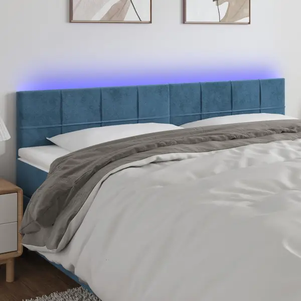Gossi tablie de pat cu led, albastru inchis, 180x5x78/88 cm, catifea