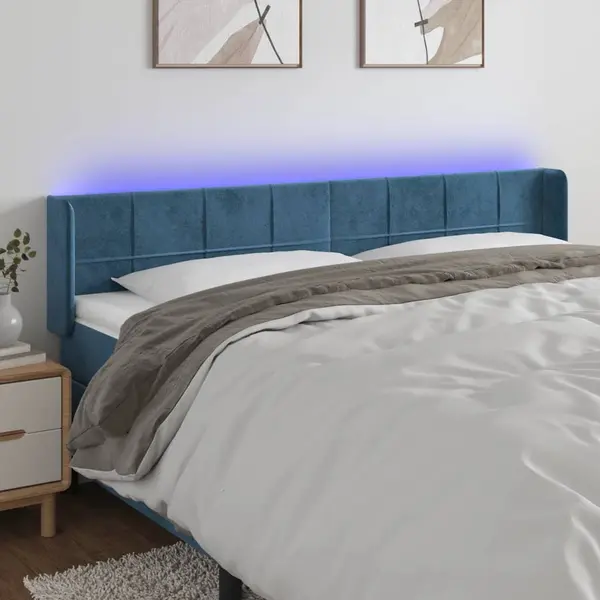 Gossi tablie de pat cu led, albastru inchis, 183x16x78/88 cm, catifea
