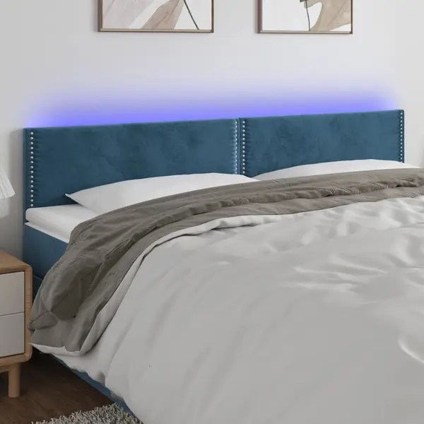 Gossi tablie de pat cu led, albastru inchis, 200x5x78/88 cm, catifea