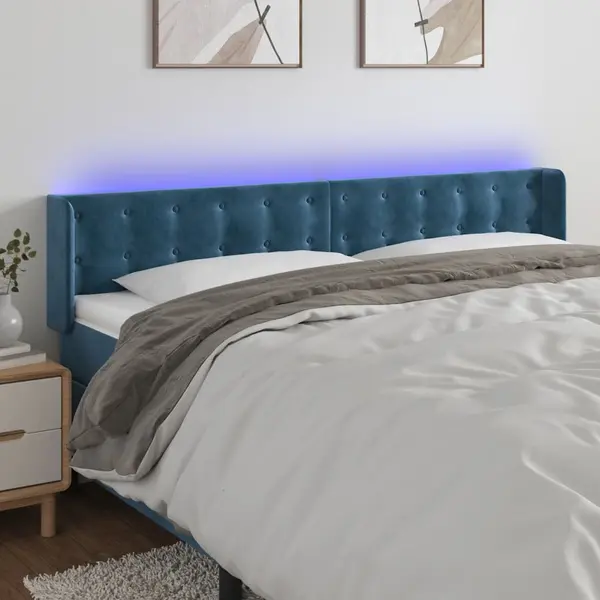 Gossi tablie de pat cu led, albastru inchis, 203x16x78/88 cm, catifea