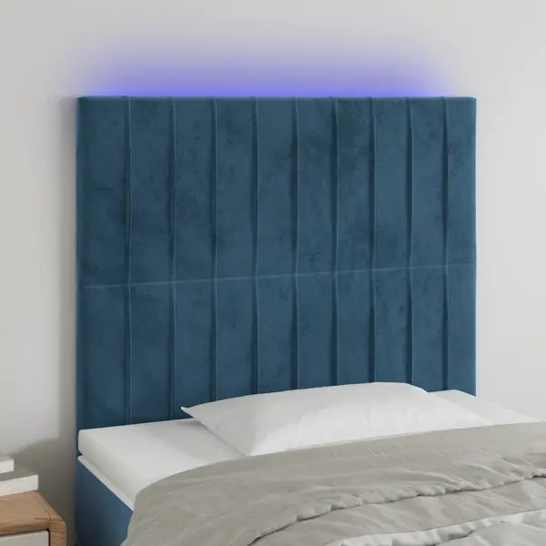 Gossi tablie de pat cu led, albastru inchis, 80x5x118/128cm, catifea