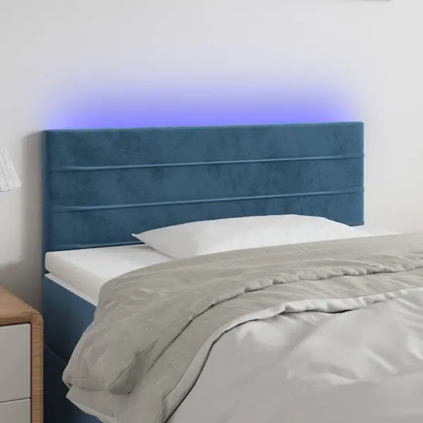 Gossi tablie de pat cu led, albastru inchis, 80x5x78/88 cm, catifea