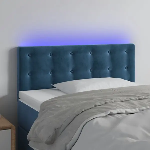 Gossi tablie de pat cu led, albastru inchis, 80x5x78/88 cm, catifea