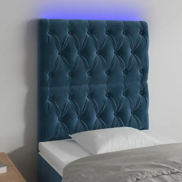 Gossi tablie de pat cu led, albastru inchis, 80x7x118/128cm, catifea