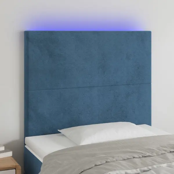 Gossi tablie de pat cu led, albastru inchis, 90x5x118/128 cm, catifea