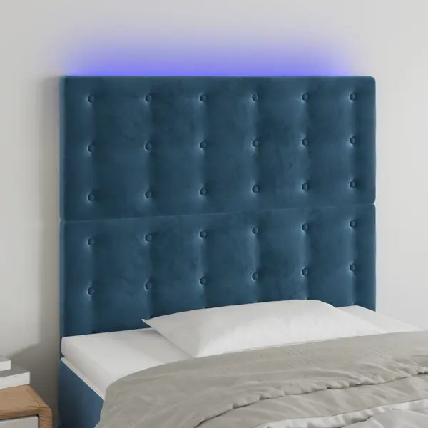 Gossi tablie de pat cu led albastru inchis 90x5x118/128 cm catifea