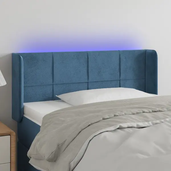 Gossi tablie de pat cu led, albastru inchis, 93x16x78/88 cm, catifea