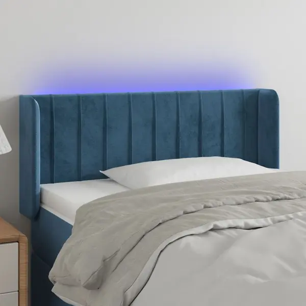 Gossi tablie de pat cu led, albastru inchis, 93x16x78/88 cm, catifea