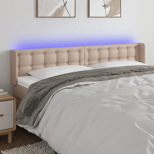 Gossi tablie de pat cu led, cappuccino 163x16x78/88cm piele ecologica