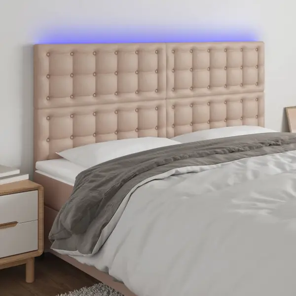 Gossi tablie de pat cu led, cappuccino, 200x5x118/128 cm, piele eco