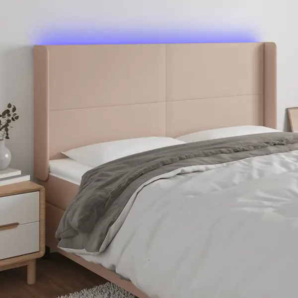 Gossi tablie de pat cu led, cappuccino, 203x16x118/128 cm, piele eco