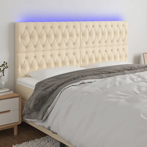 Gossi tablie de pat cu led, crem, 200x7x118/128 cm, textil