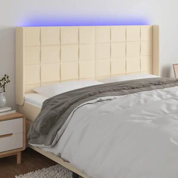 Gossi tablie de pat cu led, crem, 203x16x118/128 cm, textil