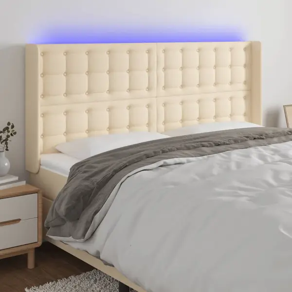 Gossi tablie de pat cu led, crem, 203x16x118/128 cm, textil