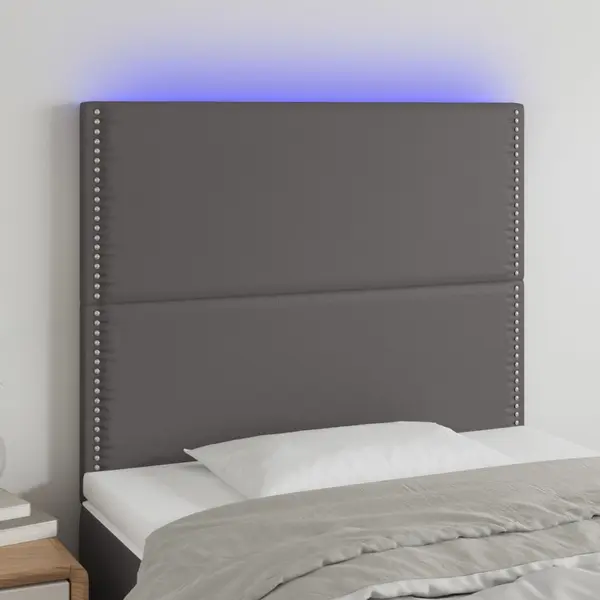 Gossi tablie de pat cu led, gri, 100x5x118/128 cm, piele ecologica