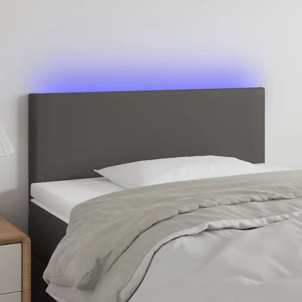 Gossi tablie de pat cu led, gri, 100x5x78/88 cm, piele ecologica